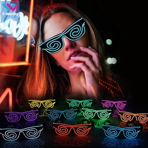 Wireless EL Wire Neon LED Sunglasses Glow Helix Light-up Glasses for Rave DJ Birthday & Halloween Parties