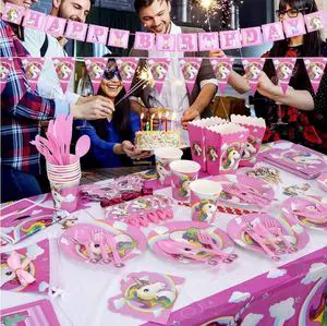 Custom 9 16 Suits Unicorn Theme Birthday Party Decorations Supplies One-Off Cutlery Set Cake Paper Plate Cup