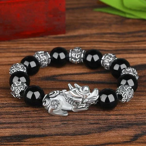 Trendy Wealthy Lucky Jewelry Sliver Dice Mantra Beads PiXiu Charm Feng Shui Bracelet for Women Men Accessories