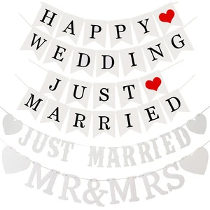 Wholesale DIY Paper Silk Screen Printed Just Married Banner Wedding Decorations Bunting Photo Booth Props Signs Party Banner