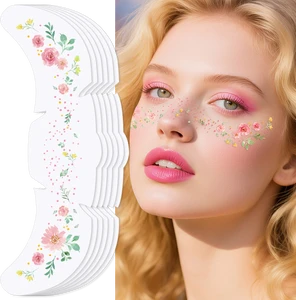2026 Spring New Collection Fashionable Floral Print Temporary Face Tattoo Waterproof Carnival Makeup Look Made From Paper