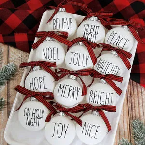 Christmas Ornaments - Set of 12 Shatterproof White Bulbs Adorned Rustic Farmhouse for Xmas Tree Decor