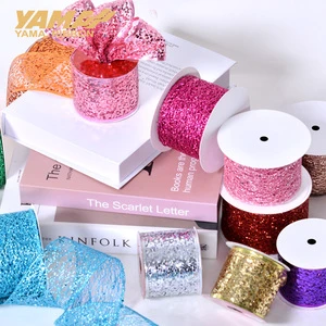 Yama Ribbon's New Arrival 2.5 Inch 63mm Christmas Glitter Mesh Wired Ribbon 10 Yards for Festive Decorations