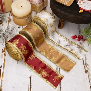 HB-807 Christmas Wired Ribbon with Gold Metallic Edge
