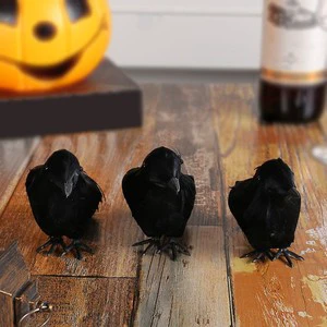 1PC Durable Eco-Friendly Plastic Halloween Black Raven Feather Crow Figurine for Desktop Decor & Photo Booth