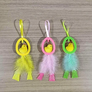 Easter Ornaments Non-woven Fabric Custom Color Home Decoration Green Yellow Easter Egg Supplies Bunny Rabbit Feather Pendant