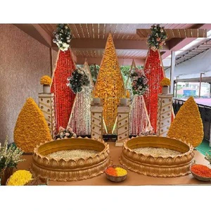 DIY Wedding Haldi Ceremony Decorative Props with Lotus Flower Design Vintage & Modern Style Fiber Material