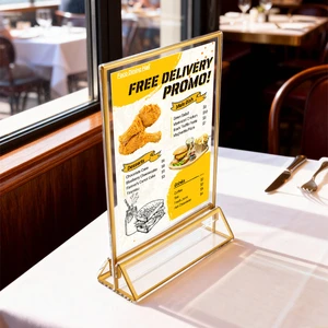 A5 Clear Acrylic Sign Holder Table Stand Menu Picture Photo Paper Frame Golden Border Wedding Table Place Number Stand