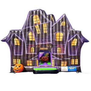 Halloween Haunted House Inflatable Bounce House With Slide Spooky Pumpkin Jack O' Lantern Bouncy Castle Playground