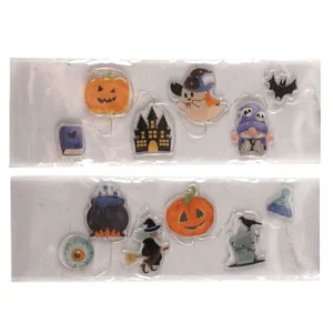 Halloween Thick Cute TPR Cling Stickers Light Reusable Window Decorations Pumpkin Witch Ghost Bat Cartoon 41.5x12.4cm Decals