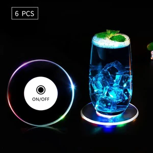 Customized 10cm RGB LED Acrylic Cup Sticker Coaster Night Glow And Sound Control For Halloween And New Year Gatherings