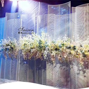 SX-B012 Luxury Metal Wire Gauze White Tall Wedding Stage Backdrop