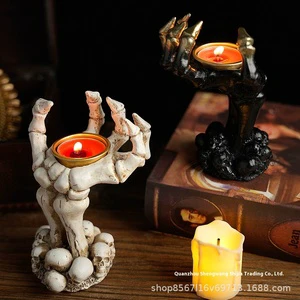 Halloween Decorative Ghost Festival Candlestick Resin Skull and Hand Ornaments for Utensils Layout and Props
