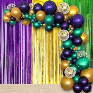 Mardi Gras Theme Party Decorations Purple Green Gold Confetti Balloon Set for Birthday Party Baby Shower Supplies