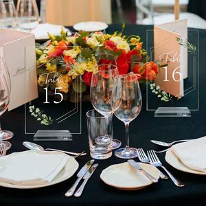 Acrylic Wedding Table Numbers 1-20 with Stands, 4x6 Inch Clear Sign Place Cards with Gold Trim | Green Wedding Table Numbers