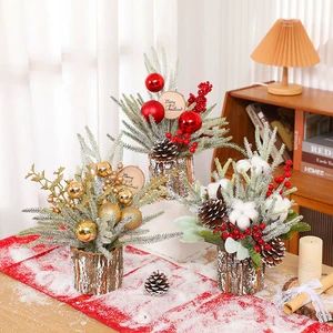 C-367 30cm Small Christmas Tree Stand and Accessories Desktop Christmas Decorations with Flower Arrangements and Ornaments