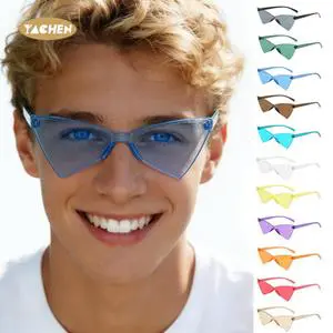 YACHEN Wholesale Triangle Shaped Rimless Sunglasses Frameless Sunglass Transparent Candy Color Glasses Eye Wear Party Favour