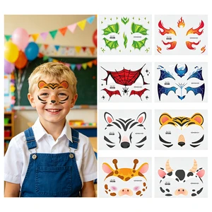 Hot Selling DIY Children Cute Animal Makeup Face Mask Tattoos Carnival Party Paint Temporary Face Tattoos Stickers for Kids