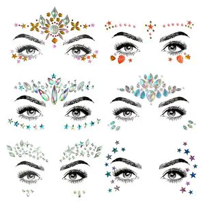 Face Jewels Rhinestone Rave Gem Glitter Bling Crystal Birthday Eyes Temporary Tattoos Stickers for Music Festival Party