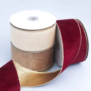 Solid Color Velvet Christmas Tree Decorative Ribbon with Gold Border Colorful Ribbon for Holiday Decorations