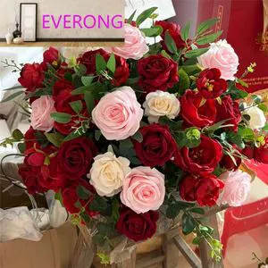 EV New Design Custom Centerpieces Luxury Wedding Flower Ball Table Flower 50cm Big Size Red Green Handmade Flower Arrangements