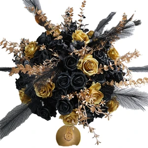 Gothic-style Black-and-gold Wedding Table Arrangements, Artificial Flower Ball Wedding Aisle Decorations and Party Decorations
