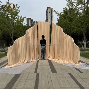 Customized Elegant Wedding Event Stage Drapery Fabric Background Arch Stand S Shaped Curved Metal Backdrop