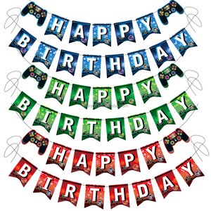 Nice New Game Handle Birthday Banner Pull Flag Game on Pad Kids Toy Paper Banner for Party Supplies