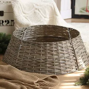 Diameter Detachable PP Wicker Woven Custom Color Custom Size Christmas Tree Collar Skirt Fence Artificial Christmas Tree Base