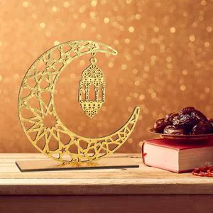 New Trending Islamic Acrylic Kareem Eid Mubarak Muslim Tabletop Decor Moon Craft Party Decoration Ramadan 19.5x20.5cm Reusable
