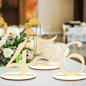 Unfinished Blank Wooden 1-20 Table Number with Base Wooden Creative Digital Seat Card Wedding Handicraft Small Ornament