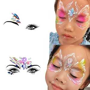 3D Sexy Face Temporary Tattoo Stickers Glitter Rhinestones Masquerade for Kids' Body Party Jewels and Gifts