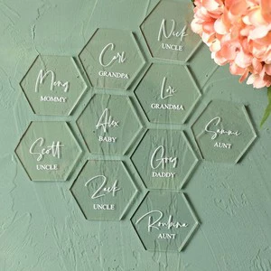 Clear Acrylic Place Cards for Wedding Blank Hexagon Table Seating Cards 2mm Acrylic Escort Plates Name Cards 8*7cm