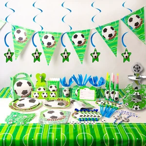 New Arrivals Soccer Themed Paper Eco-Friendly Dining Table Set Kids Birthday Party Decorations Banners Disposable Tableware
