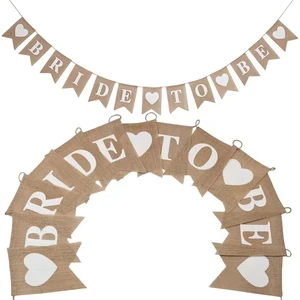 Wedding Party Natural Jute Burlap Linen Pennant Flag Banner Custom Printing Burlap Bridal Banner Jute Burlap Flags Banner