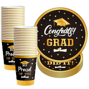 Graduation Party Supplies Paper Dinner Plates Set Congrats Grad Disposable Tableware Set for Grad Table Decor