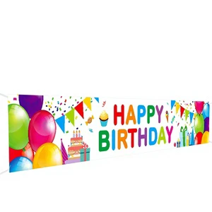 Birthday Banner for Birthday Party Decoration Long Banner Balloons Cake Gifts Customizable Background Hanging