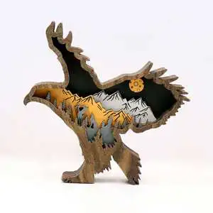 Custom Eco-Friendly 3D Layered PlyWooden Eagle Statue | 7-Layer Shadow Wedding Wall Art | Nature Forest Animal Decor Wholesale