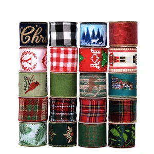 Ribest Christmas Wired Edge Ribbon 2.5 Inch High Quality Customized Logo Printed Wholesale