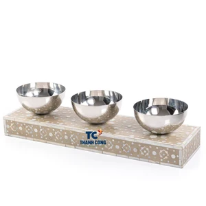 Ramadan Eid Supplies Set Mother of Pearl Stand With Stainless Steel Bowl Set Mother of Pearl Base With Metal Bowl