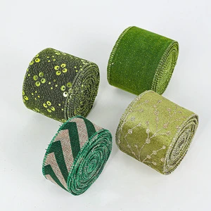 6.3cm 3.8CM 5CM DIY Custom Printed Velvet Stripe Decorative Christmas Ribbon Green Christmas Tree Ribbon Roll