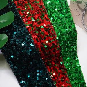 Christmas Ribbon Color Red Green Luxury Design Sequin Fabric Bling Color Hair Bow Ribbon 75mm Sequin Ribbon With Sequin