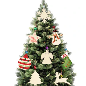 Christmas Tree Hanging Ornaments DIY Colours Wooden Cutouts Rustic Christmas Decorations for Party Handmade Wooden Decorations