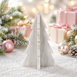 Handcrafted White Marble Christmas Tree Set Elegant Holiday Tabletop Decoration Modern Festive Home Ornament For Winter Seasonal