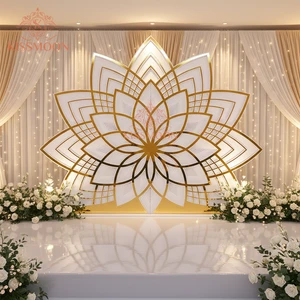 Modern Luxury Flowers Wall Backdrop PVC Wedding Events Decorations Golden Acrylic Floral Back Lotus Flower