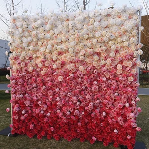 5D High-density Layered Light Pink And White Gradient Artificial Rose Wall Suitable For Wedding Proposals And Holiday Parties