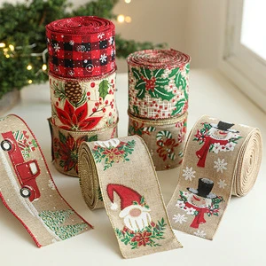 Linen Christmas Ribbons Christmas Tree Garlands Satin Ribbon Decorations Party Atmosphere Decoration Strap With Gold Thread