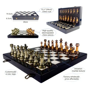 15-inch Deluxe Board Game Box for Children to Enhance Intelligence, Featuring an Advanced Wooden Marble-patterned Chessboard.