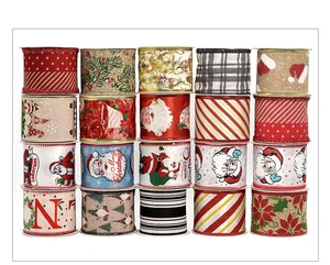 PC Ribbons 63mm Christmas Ribbon with Wired Edge Custom Logo 10yards Per Roll Decorating Christmas Wired Ribbon