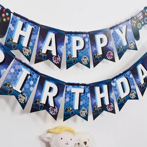 Gamepad Birthday Flag GAME on Theme Birthday Party Decor Banner Blue Game Banner